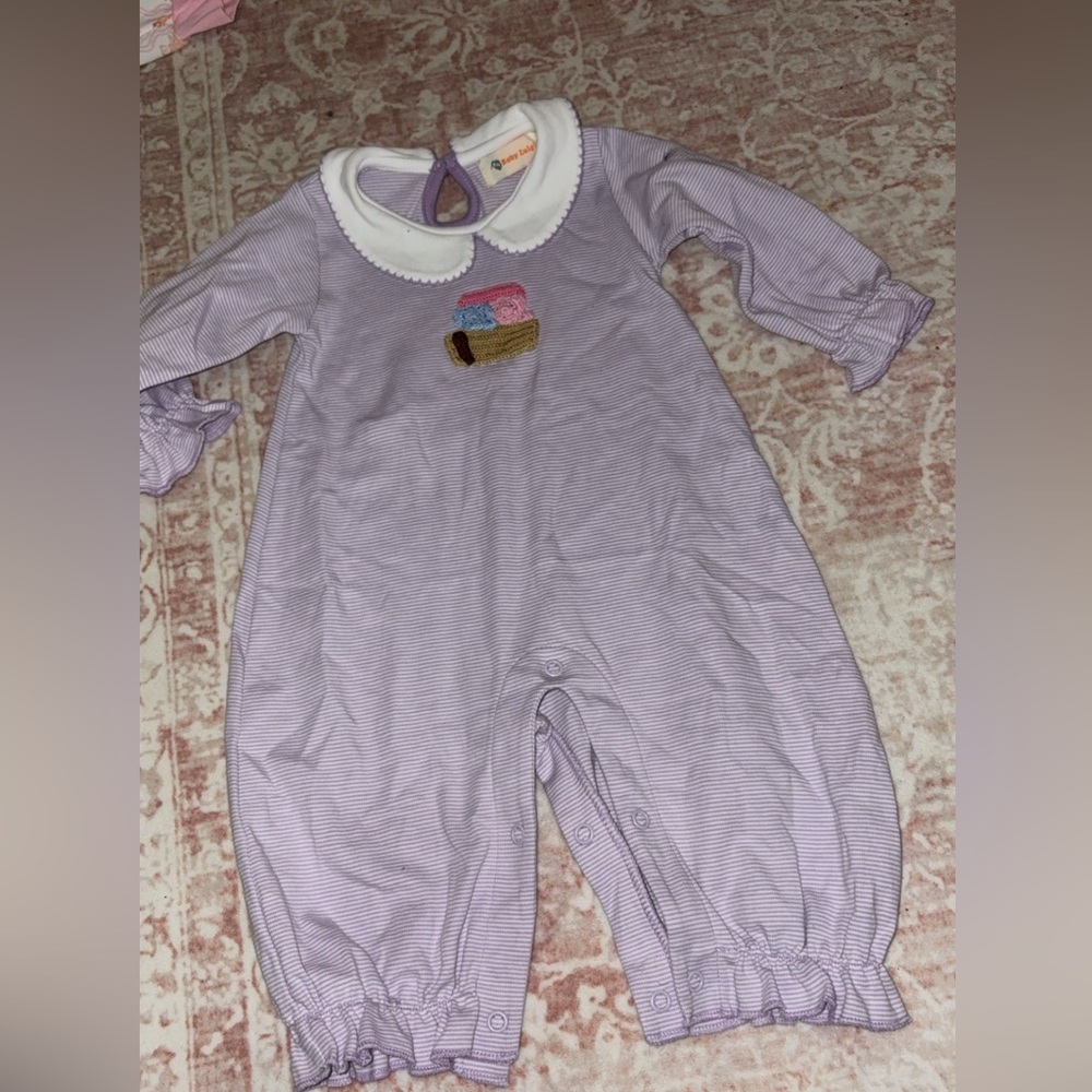 Lilac Striped Baby One-Piece Bodysuit with Peter Pan Collar